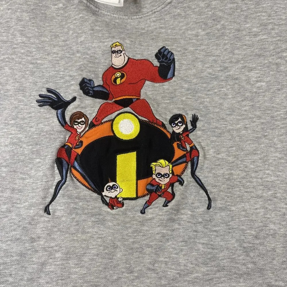 Disney Store Incredibles Kids L 10/12 Gray Crewneck Pullover Fleece Sweatshirt